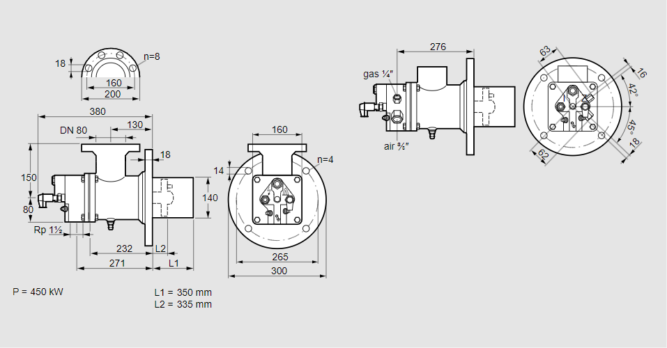 Горелка газовая BIO 140KBL-350/335-(67)E
