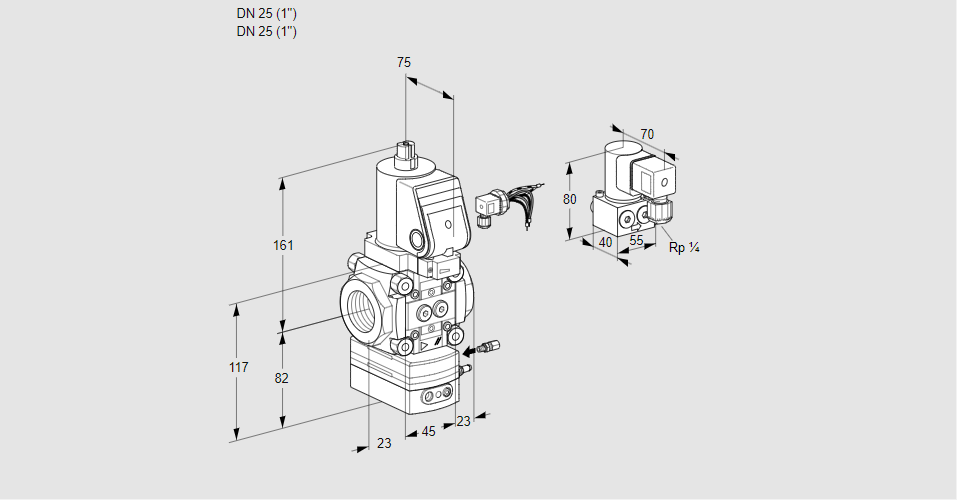 Регулятор соотношения газ/воздух 1:1  с эл.магнитным клапаном VAG 125R/NWSRAE