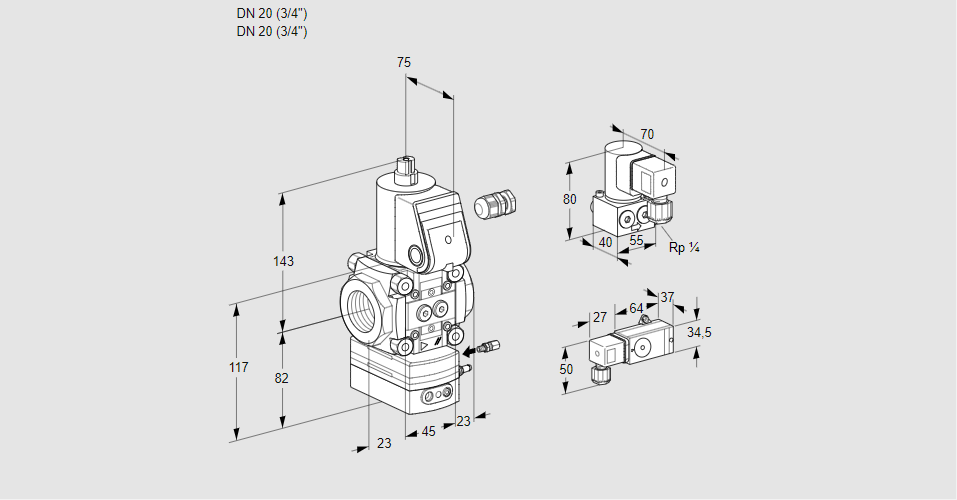 Регулятор соотношения газ/воздух 1:1  с эл.магнитным клапаном VAG 120R/NWAE