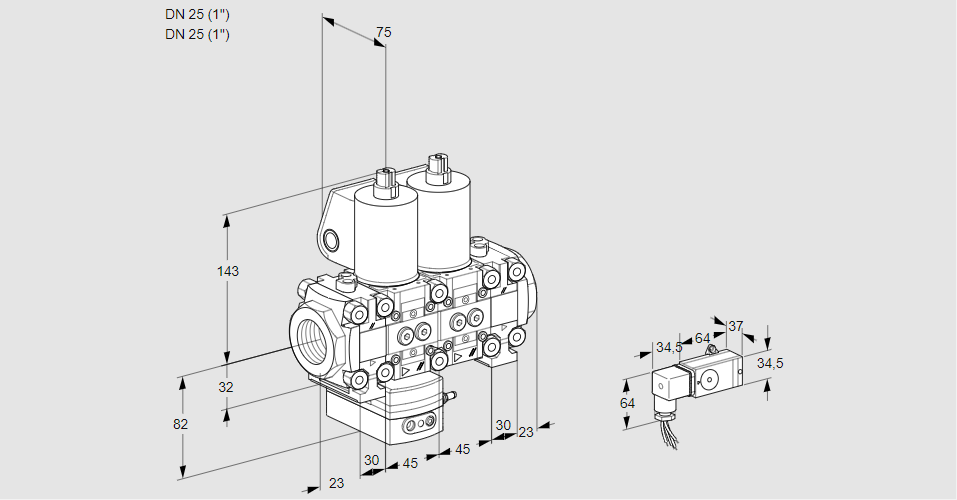 Регулятор давления с двумя эл.магнитными клапанами VCD 1T25N/25N05FD-100NVQL/PPPP/2--3