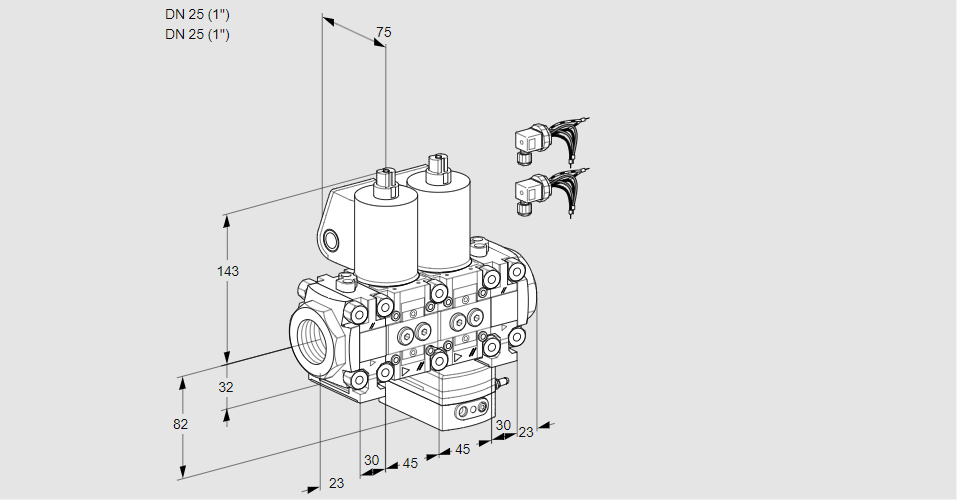 Регулятор соотношения газ/воздух с двумя эл.магнитными клапанами VCG 1E25R/25R05F2NGEVWL6/PPPP/PPPP