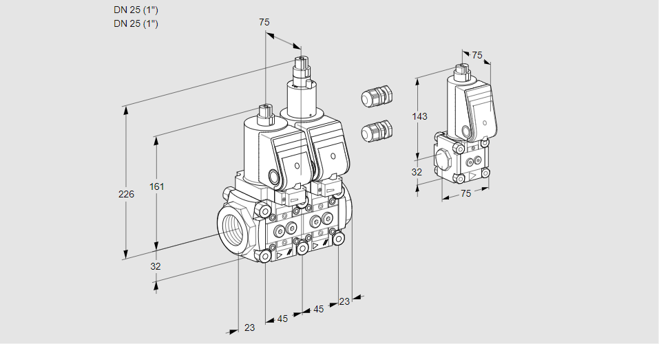 Клапан эл.магнитный сдвоенный VCS 1E25R/25R05NLWGR3/PPPP/PPZS