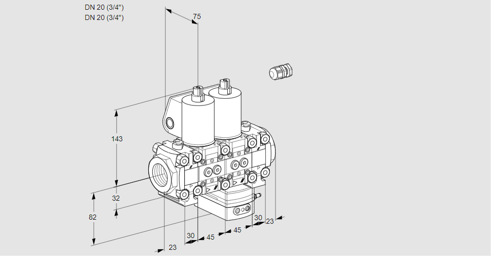 Регулятор соотношения газ/воздух с двумя эл.магнитными клапанами VCG 1E20R/20R05FNGEVWL/PPPP/PPPP