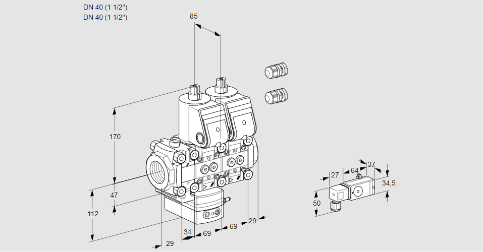 Регулятор давления с двумя эл.магнитными клапанами VCD 2E40R/40R05FD-50NWR3/3-PP/PP2-