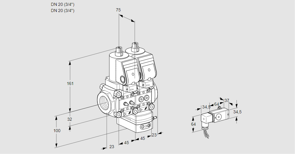 Регулятор расхода с двумя эл.магнитными клапанами VCH 1T20N/20N05NHAQSR/MM-1/PPMM