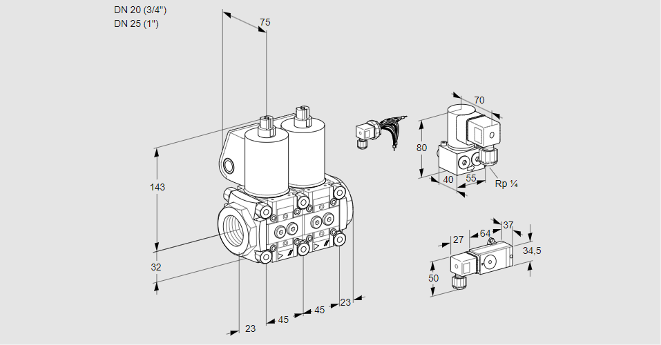 Клапан эл.магнитный сдвоенный VCS 1E20R/25R05NNWL/PPZY/2--1
