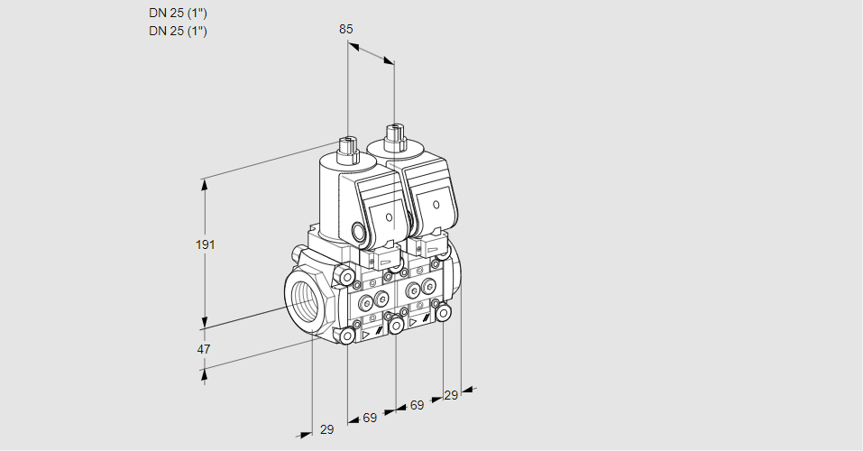 Клапан эл.магнитный сдвоенный VCS 2E25R/25R05NNWSR/PPPP/PPPP