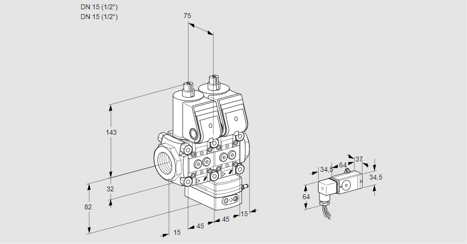 Регулятор давления с двумя эл.магнитными клапанами VCD 1T15N/15N05ND-100QR/PP-3/2-PP