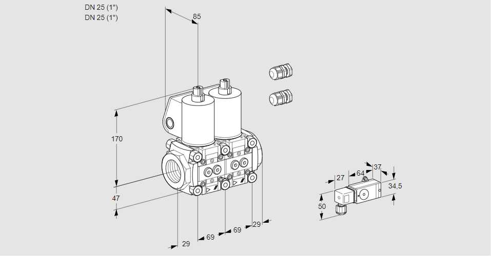 Клапан эл.магнитный сдвоенный VCS 2E25R/25R05NNKL3/PPPP/2--3