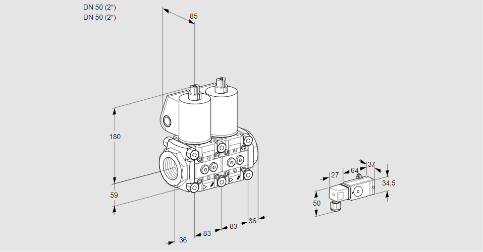 Клапан эл.магнитный сдвоенный VCS 3E50R/50R05NNWL/PPPP/3--3