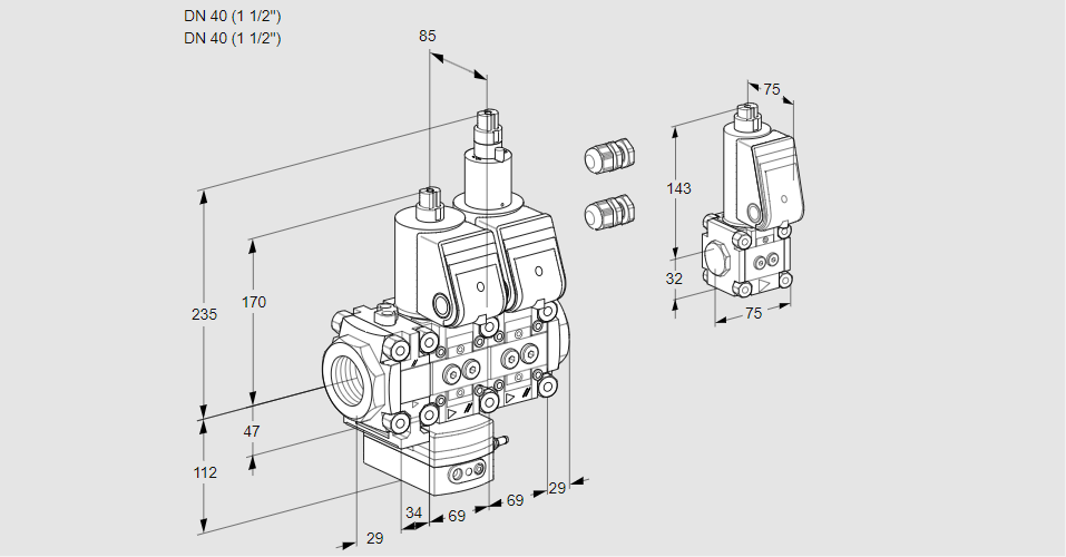 Регулятор давления с двумя эл.магнитными клапанами VCD 2E40R/40R05FD-25LWR3/PPPP/BSPP