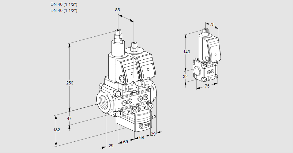 Регулятор расхода с двумя эл.магнитными клапанами VCH 2T40N/40N05LHAQSR/PPPP/PPBS