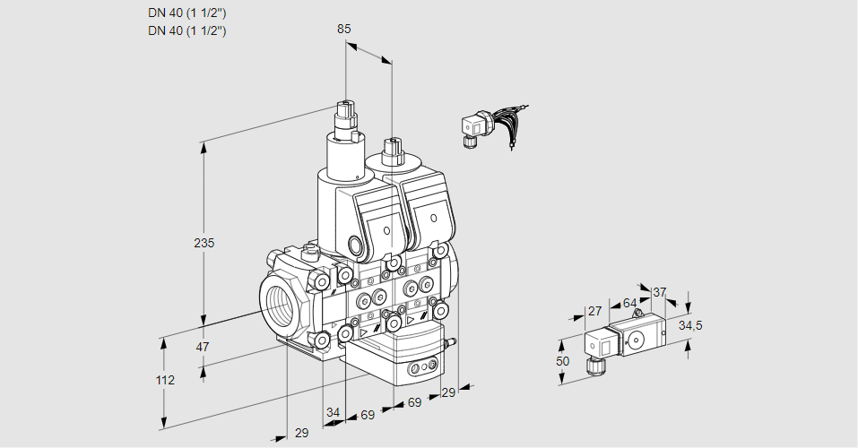 Регулятор давления с двумя эл.магнитными клапанами VCD 2E40R/40R05FLD-25WR/3-PP/PPPP
