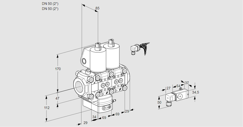 Регулятор давления с двумя эл.магнитными клапанами VCD 2E50R/50R05FD-25NWL/MMMM/1--4