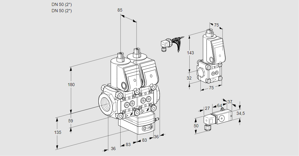 Регулятор соотношения газ/воздух с двумя эл.магнитными клапанами VCG 3E50R/50R05NGEWR/-3PP/PPZS