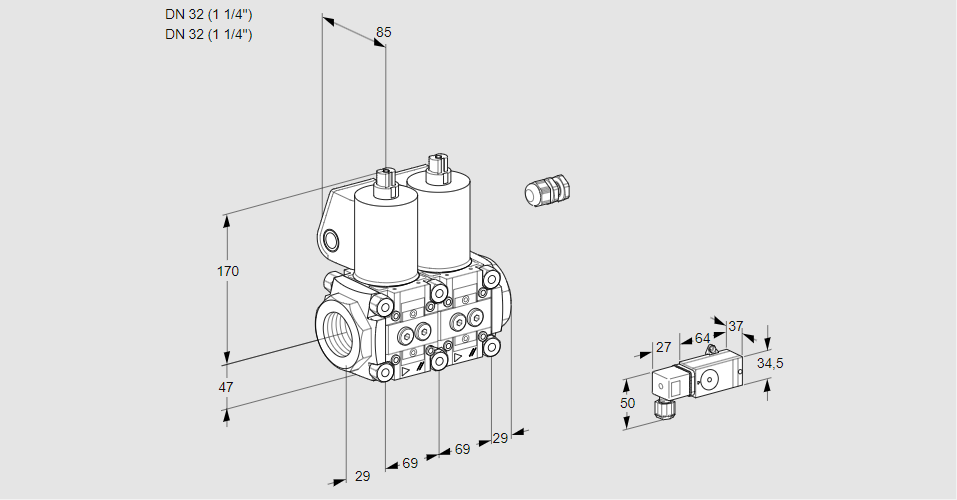 Клапан эл.магнитный сдвоенный VCS 2E32R/32R05NNKL/PPPP/2-MM