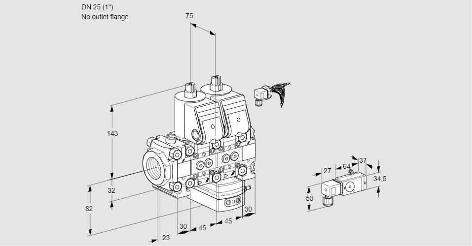 Регулятор давления с двумя эл.магнитными клапанами VCD 1E25R/--05FND-25VWR/1-PP/PPPP