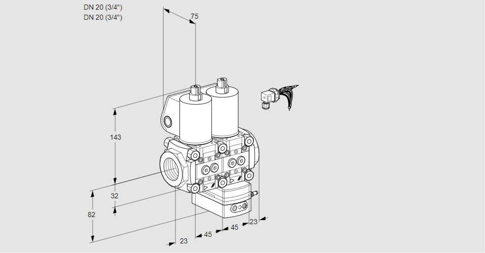 Регулятор соотношения газ/воздух с двумя эл.магнитными клапанами VCG 1E20R/20R05NGEWL/PPPP/PPPP