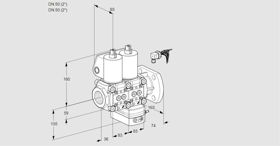 Регулятор соотношения газ/воздух с двумя эл.магнитными клапанами VCG 3E50R/50F05NGEWL/PPPP/PPPP
