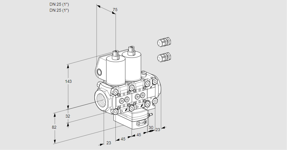Регулятор соотношения газ/воздух с двумя эл.магнитными клапанами VCG 1E25R/25R05NGEVWL3/PPPP/PPPP