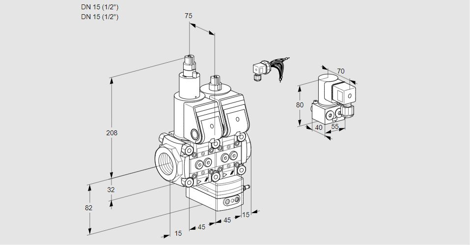 Регулятор соотношения газ/воздух с двумя эл.магнитными клапанами VCG 1E15R/15R05LGEWR/PPPP/PPBY