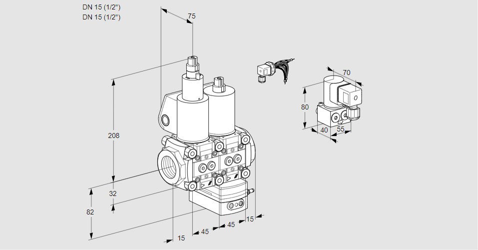 Регулятор соотношения газ/воздух с двумя эл.магнитными клапанами VCG 1E15R/15R05LGEWL/PPBY/PPPP