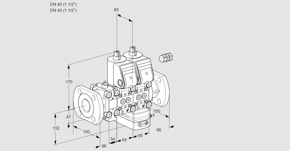 Регулятор соотношения газ/воздух с двумя эл.магнитными клапанами VCV 2E40F/40F05FNVKWR/PPPP/PPPP
