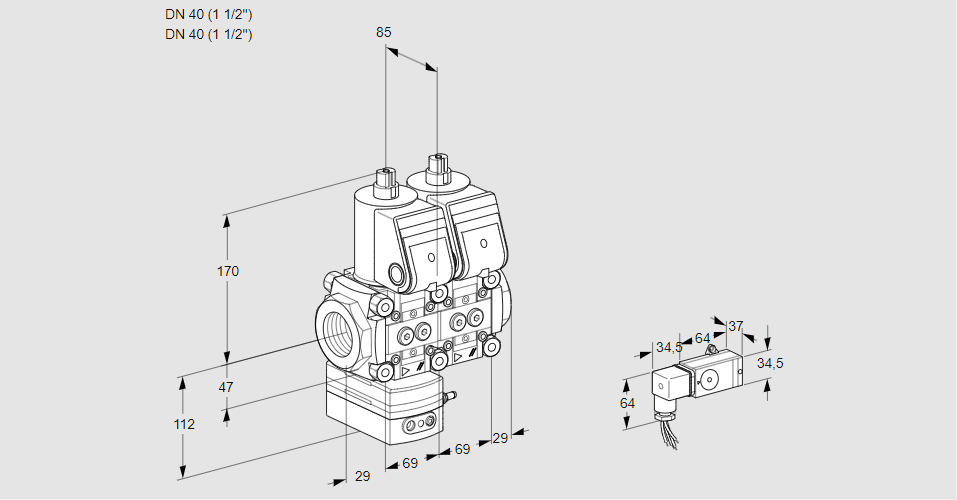 Регулятор соотношения газ/воздух с двумя эл.магнитными клапанами VCG 2T40N/40N05GANQR/2-PP/PPPP