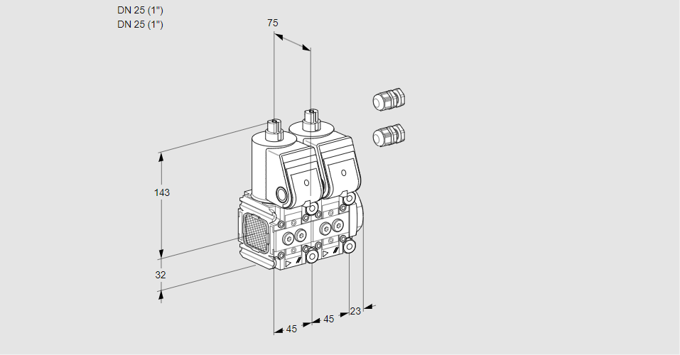 Клапан эл.магнитный сдвоенный VCS 1E25R/25R05FNNWR3/PPPP/PPPP
