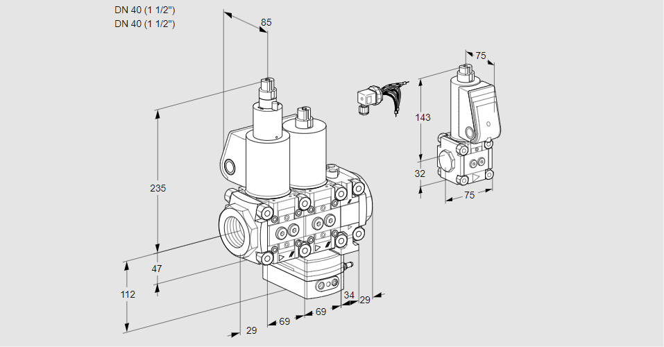 Регулятор соотношения газ/воздух с двумя эл.магнитными клапанами VCG 2E40R/40R05LGEVWL/PPBS/PPPP