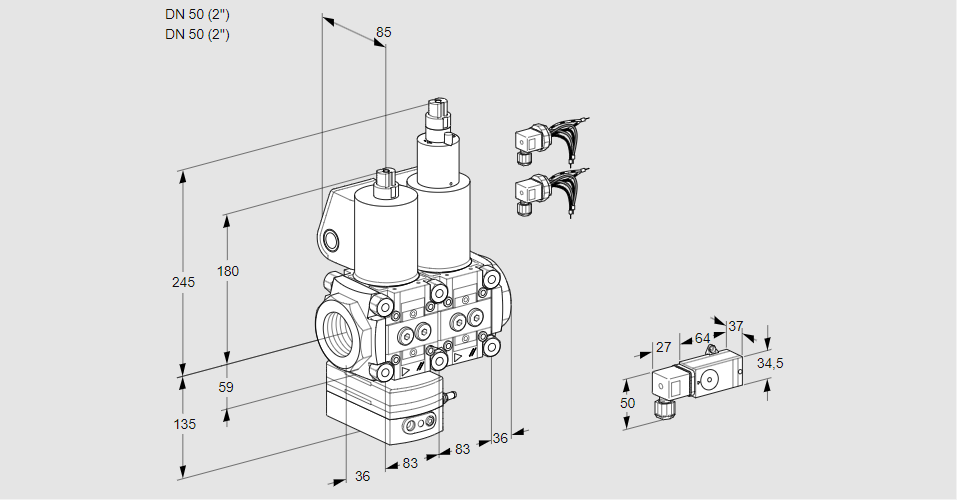 Регулятор давления с двумя эл.магнитными клапанами VCD 3E50R/50R05D-25LQL6/PPPP/1-PP