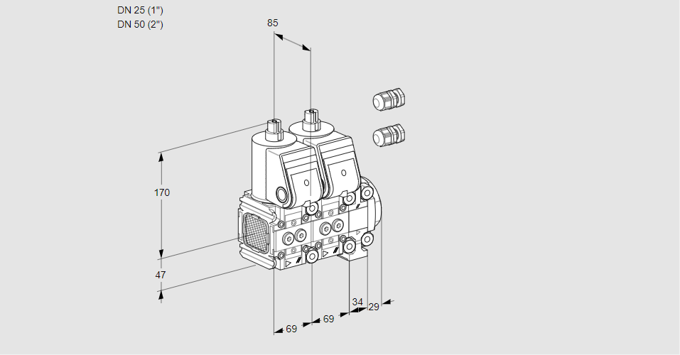 Клапан эл.магнитный сдвоенный VCS 2E25R/50R05FNNVWR3/PPPP/PPPP