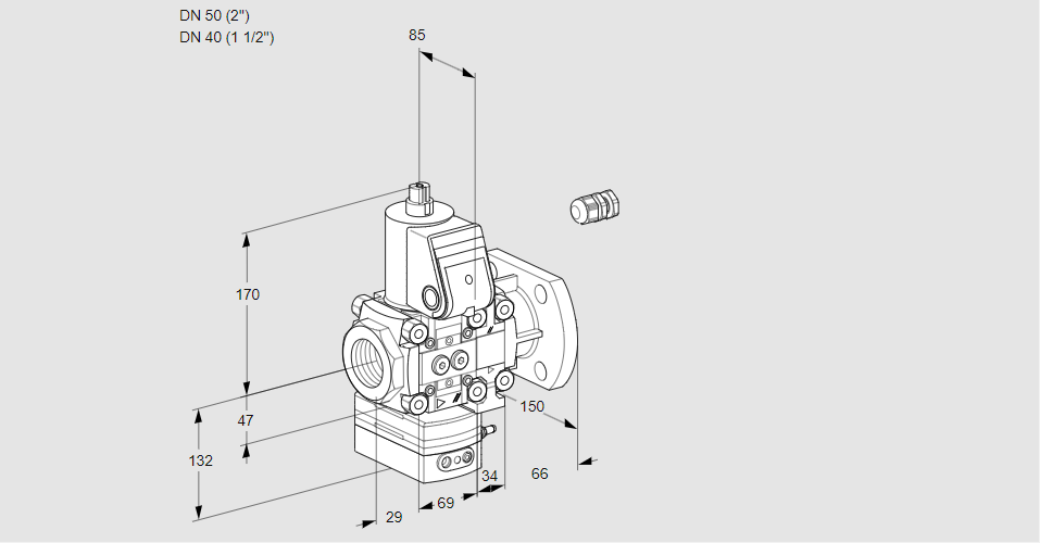 Регулятор расхода газа с эл.магнитным клапаном VAH 2E50R/40F05HEVWR/PP/PP