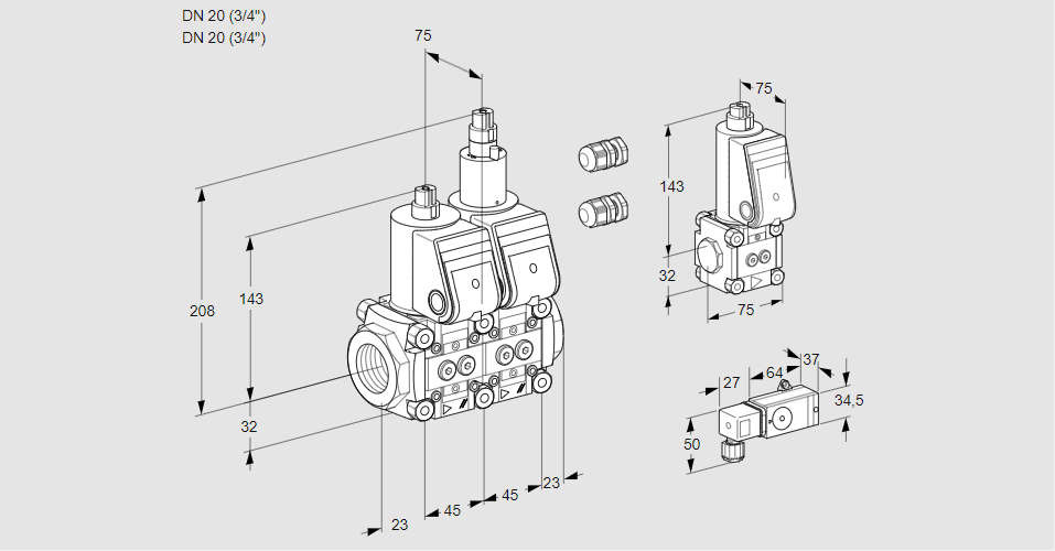 Клапан эл.магнитный сдвоенный VCS 1E20R/20R05NLWR3/PP-3/PPBS