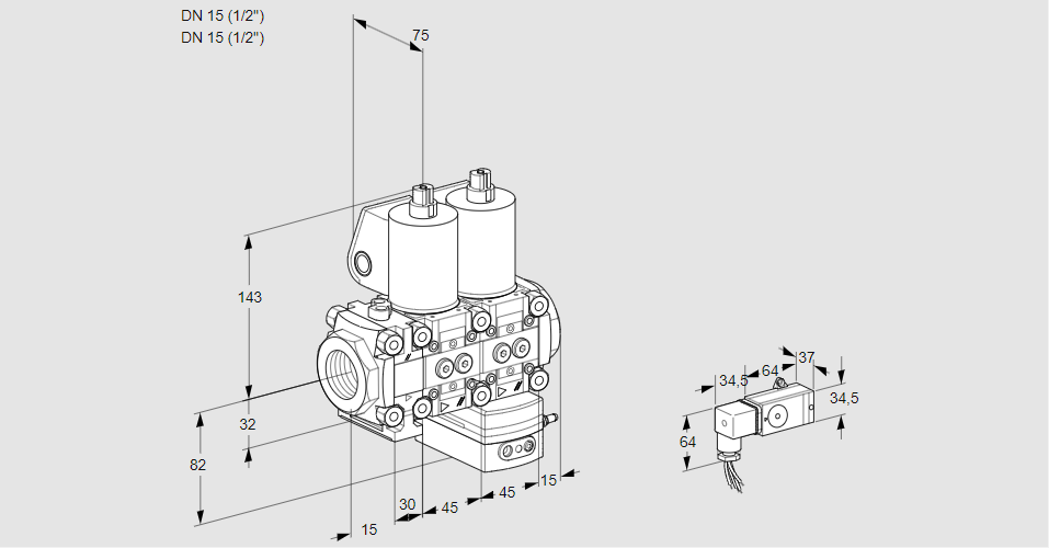Регулятор давления с двумя эл.магнитными клапанами VCD 1T15N/15N05FND-50QL/PPPP/3-PP