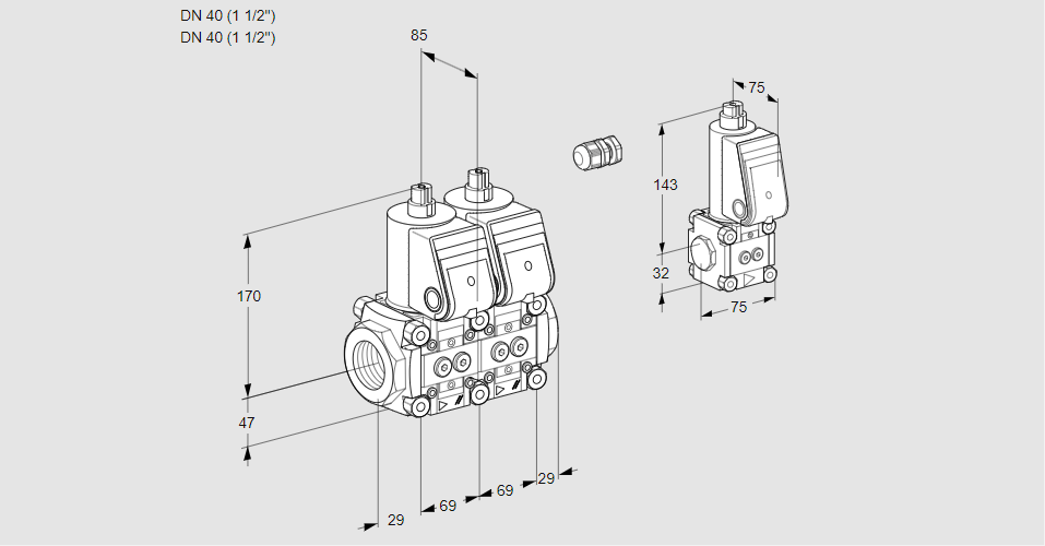 Клапан эл.магнитный сдвоенный VCS 2E40R/40R05NNWR/PPPP/PPZS
