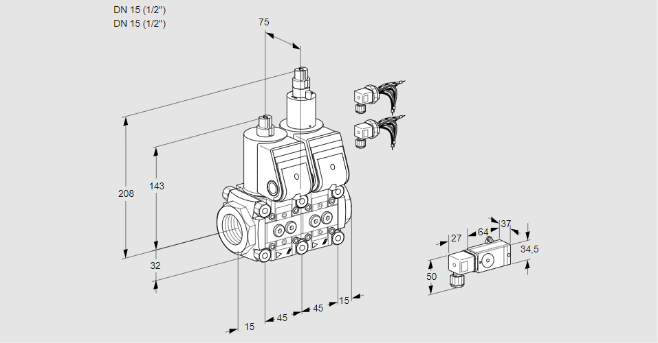 Клапан эл.магнитный сдвоенный VCS 1E15R/15R05NLKR6/2-PP/4-PP