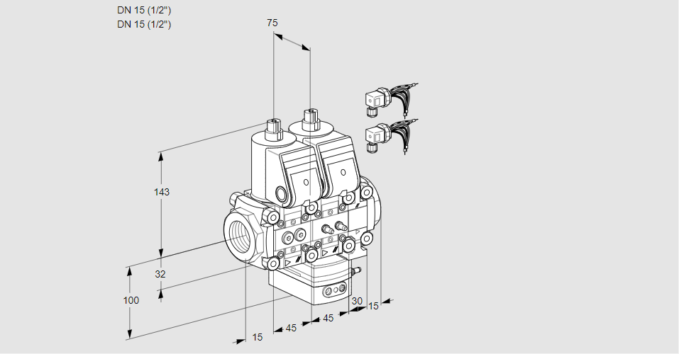 Регулятор расхода с двумя эл.магнитными клапанами VCH 1E15R/15R05NHEVWR6/PPMM/PPPP