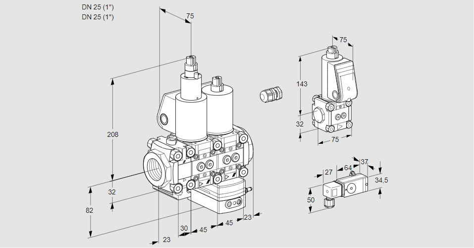 Регулятор давления с двумя эл.магнитными клапанами VCD 1E25R/25R05FLD-25WL/ZSPP/2--2