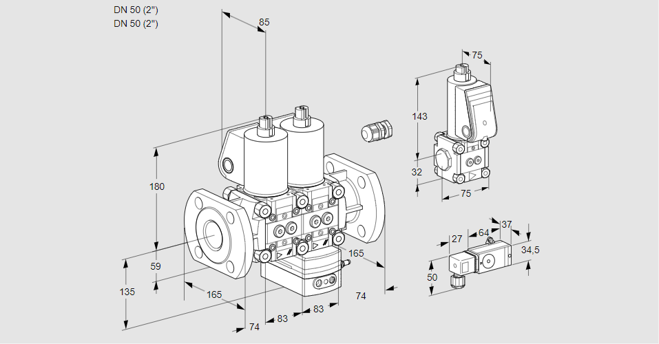 Регулятор давления с двумя эл.магнитными клапанами VCD 3E50F/50F05ND-25WL/ZSPP/-4PP