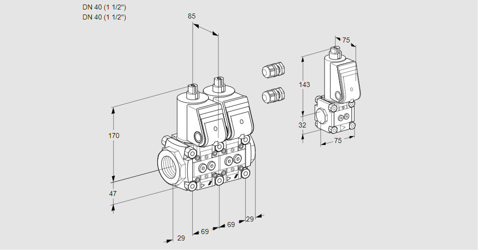 Клапан эл.магнитный сдвоенный VCS 2E40R/40R05NNWR3/PPPP/PPBS
