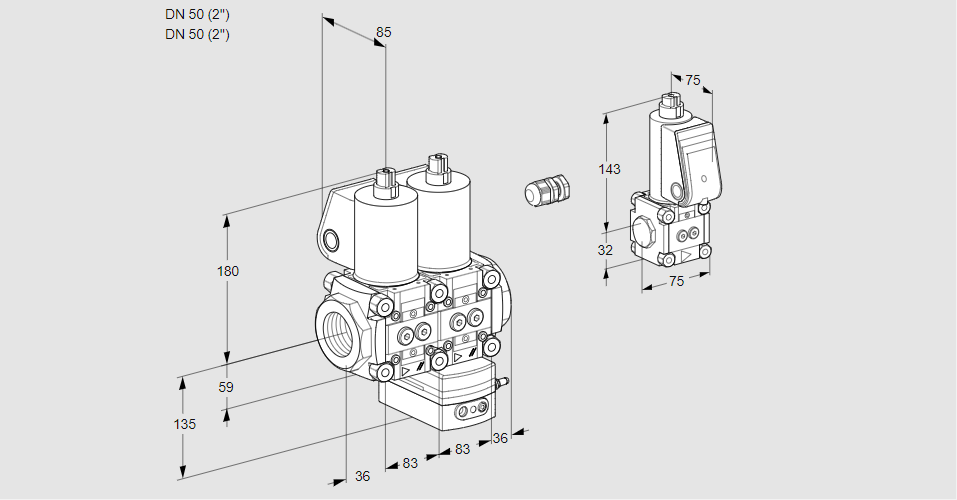Регулятор давления с двумя эл.магнитными клапанами VCD 3E50R/50R05ND-25WL/PPZS/PPPP