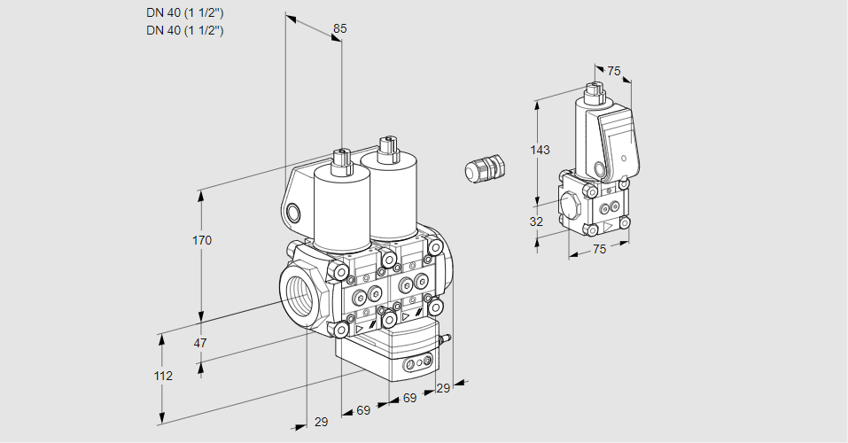 Регулятор давления с двумя эл.магнитными клапанами VCD 2E40R/40R05ND-25WL/PPZS/MMMM