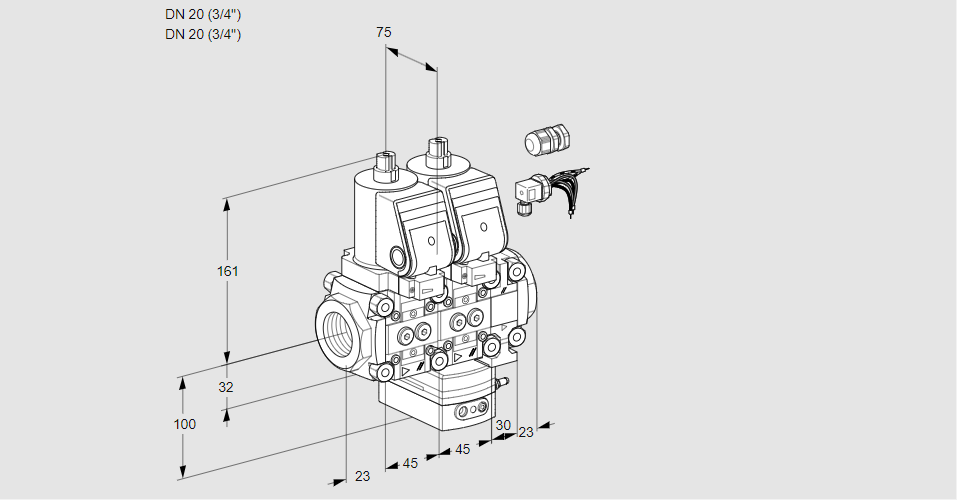 Регулятор расхода с двумя эл.магнитными клапанами VCH 1E20R/20R05NHEVWGR8/PPPP/PPPP