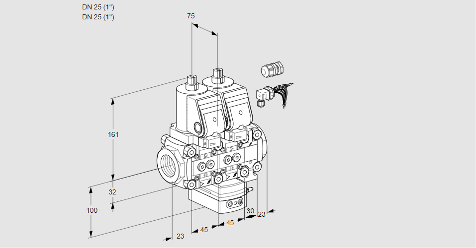 Регулятор расхода с двумя эл.магнитными клапанами VCH 1E25R/25R05NHEVWGR8/PPPP/PPPP