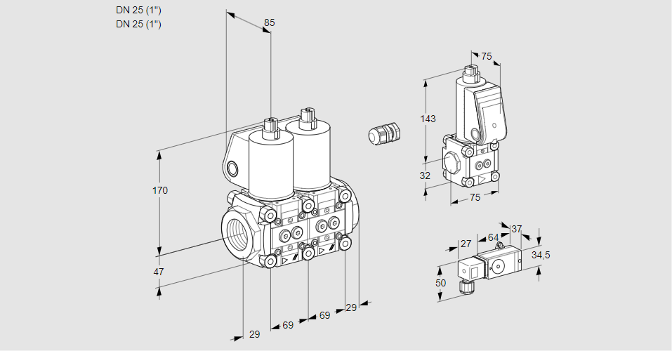 Клапан эл.магнитный сдвоенный VCS 2E25R/25R05NNKL/3-BS/PPPP