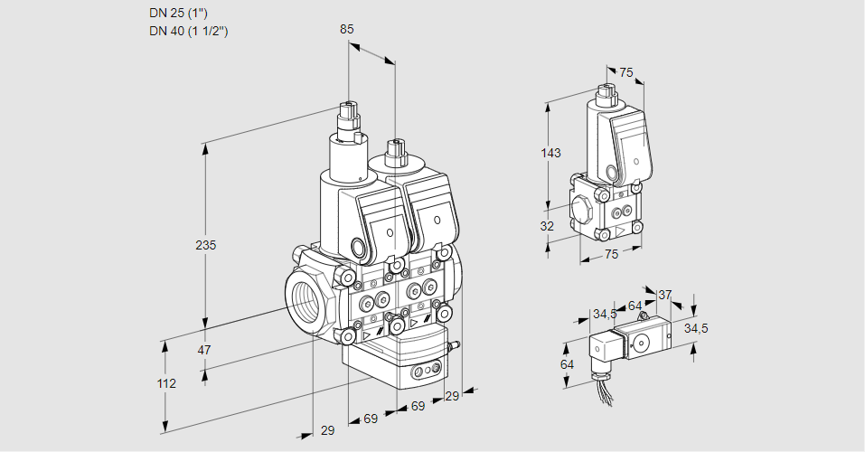 Регулятор давления с двумя эл.магнитными клапанами VCD 2T25N/40N05LD-25QR/3--4/ZSPP
