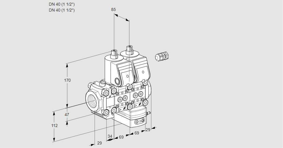 Регулятор соотношения газ/воздух с двумя эл.магнитными клапанами VCG 2E40R/40R05FNGEWR/PPPP/PPPP