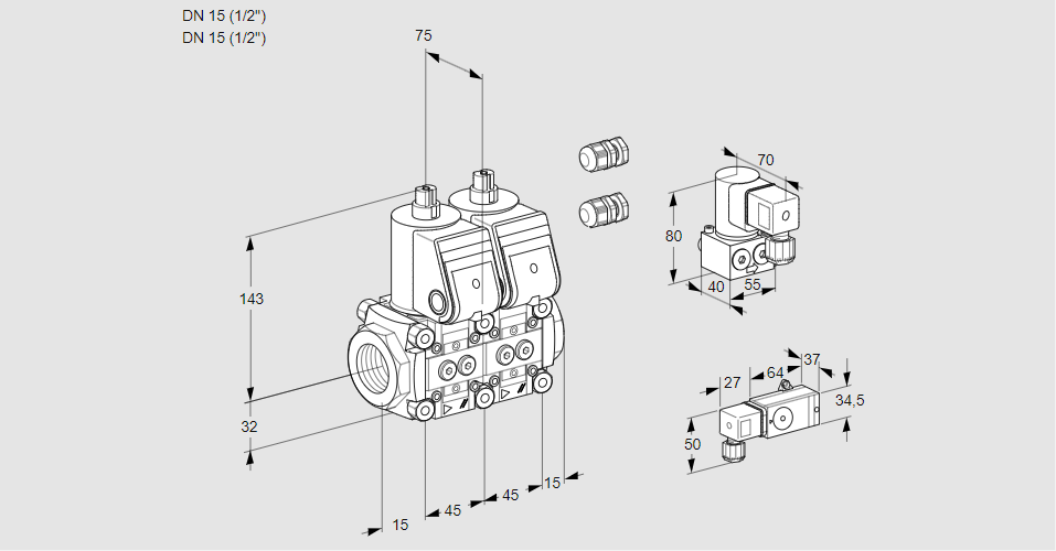 Клапан эл.магнитный сдвоенный VCS 1E15R/15R05NNWR3/2-PP/PPBY