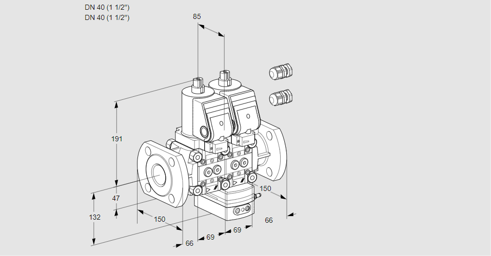 Регулятор соотношения газ/воздух с двумя эл.магнитными клапанами VCV 2E40F/40F05NVKWSR3/PPPP/PPPP